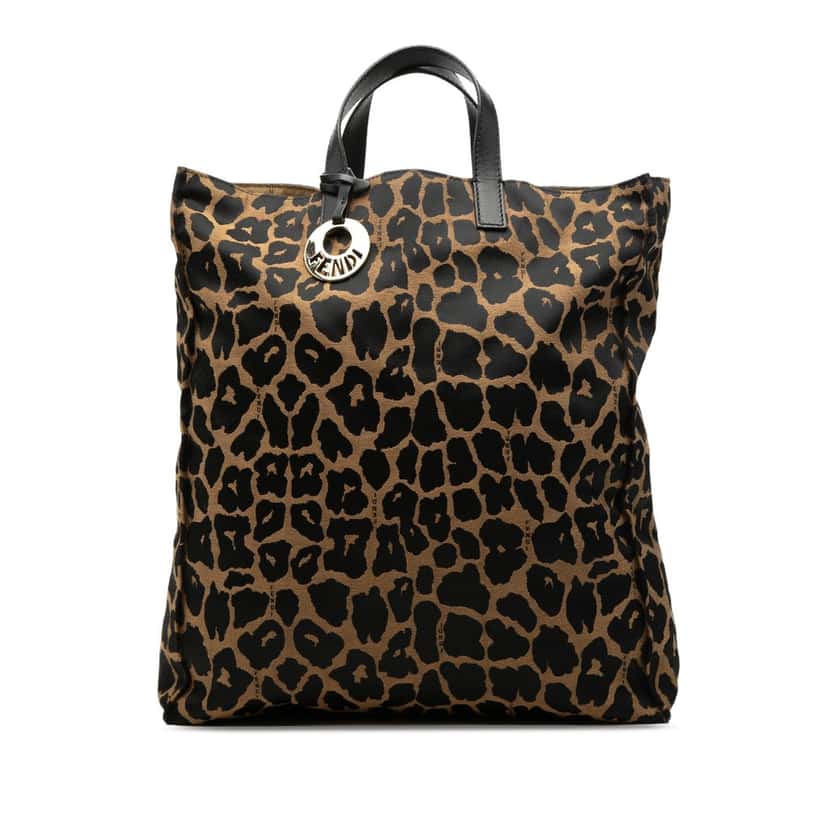 Fendi Leopard Print Canvas Tote Brown Very good condition - Front View