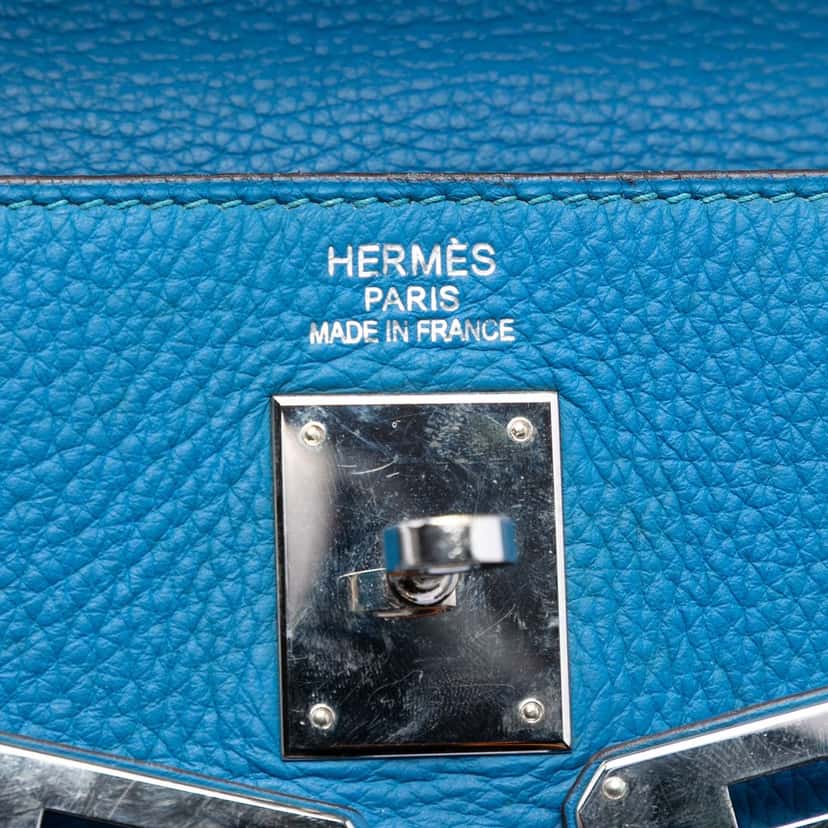 Hermès Togo Kelly II Retourne 35 Blue Leather Very good condition - Box View