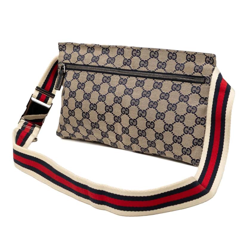 Gucci GG Canvas Web Double Pocket Belt Bag Beige Very good condition - Back View