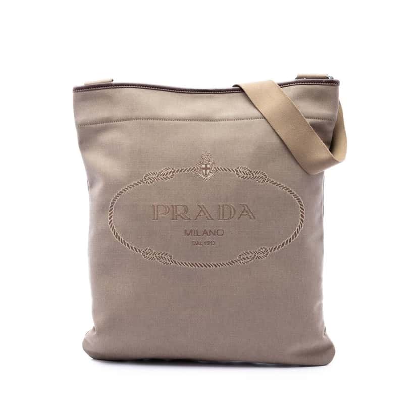 Prada Canvas Canapa Logo Messenger Bag Beige Very good condition - Front View
