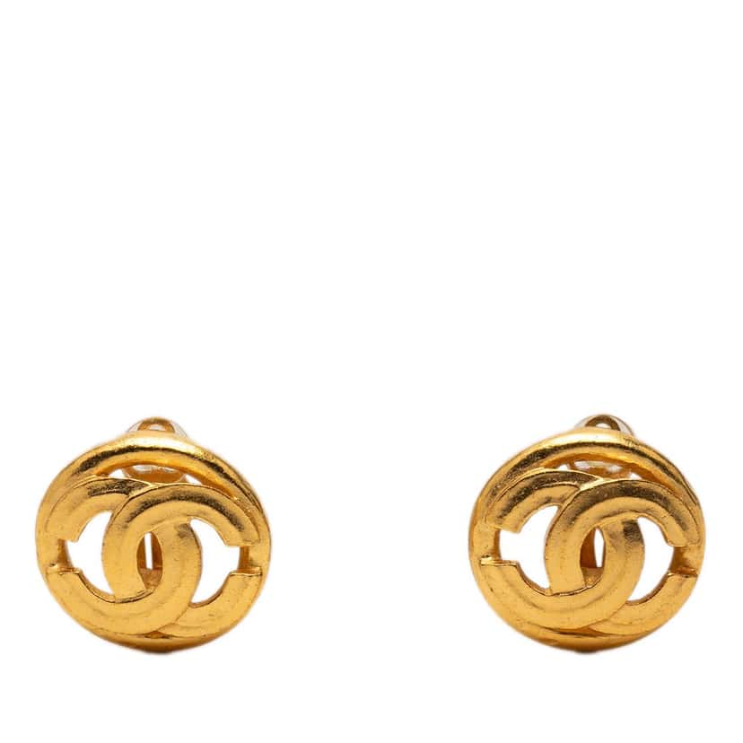 Chanel CC Gold Plated Round Clip On Earrings Gold Metal Very good condition - Front View