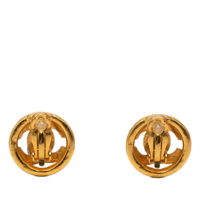 Chanel CC Gold Plated Round Clip On Earrings Gold Metal Very good condition - Back View