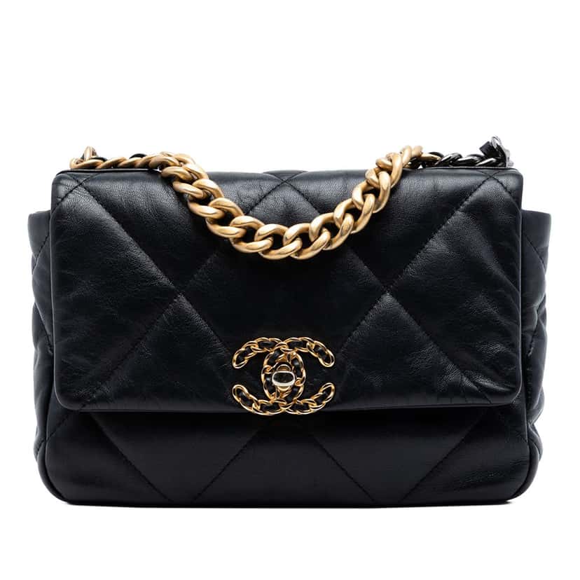 Chanel Medium Lambskin 19 Flap Black Leather Very good condition - Front View