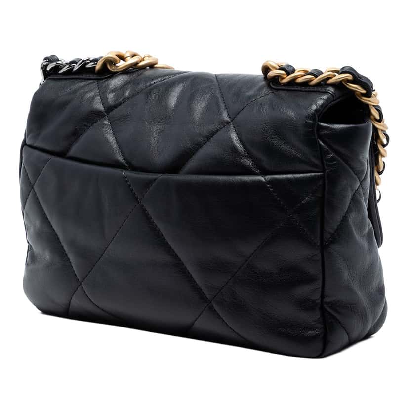 Chanel Medium Lambskin 19 Flap Black Leather Very good condition - Back View