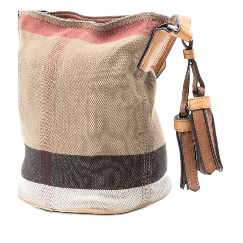 Burberry Mini Mega Check Canvas Ashby Tassel Bucket Bag Brown Very good condition - Back View