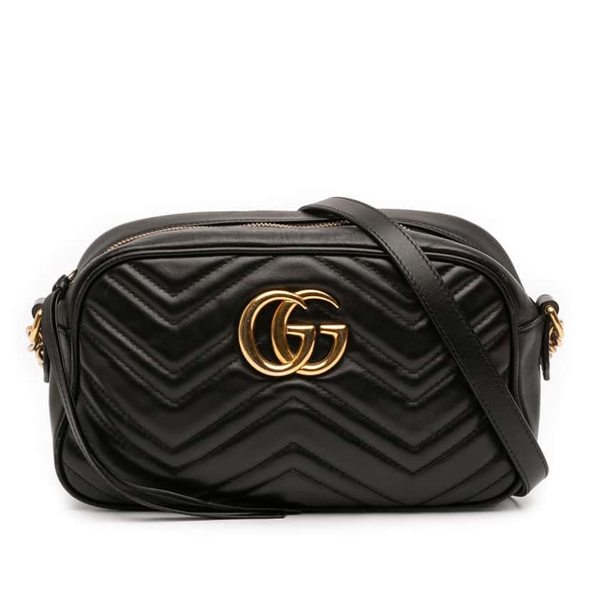 Gucci Small GG Marmont Matelasse Leather Crossbody Black Leather Very good condition - Front View