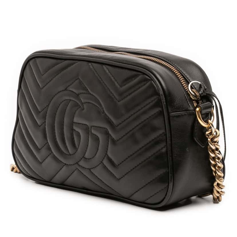 Gucci Small GG Marmont Matelasse Leather Crossbody Black Leather Very good condition - Back View