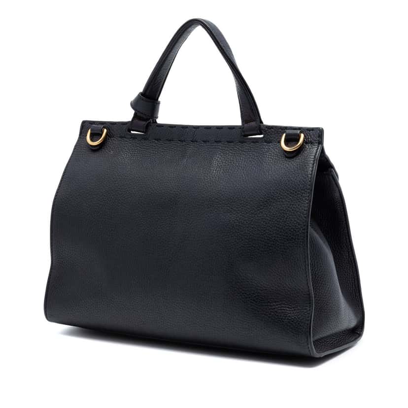 Gucci Small GG Marmont Grained Calfskin Top Handle Satchel Black Leather Very good condition - Back View