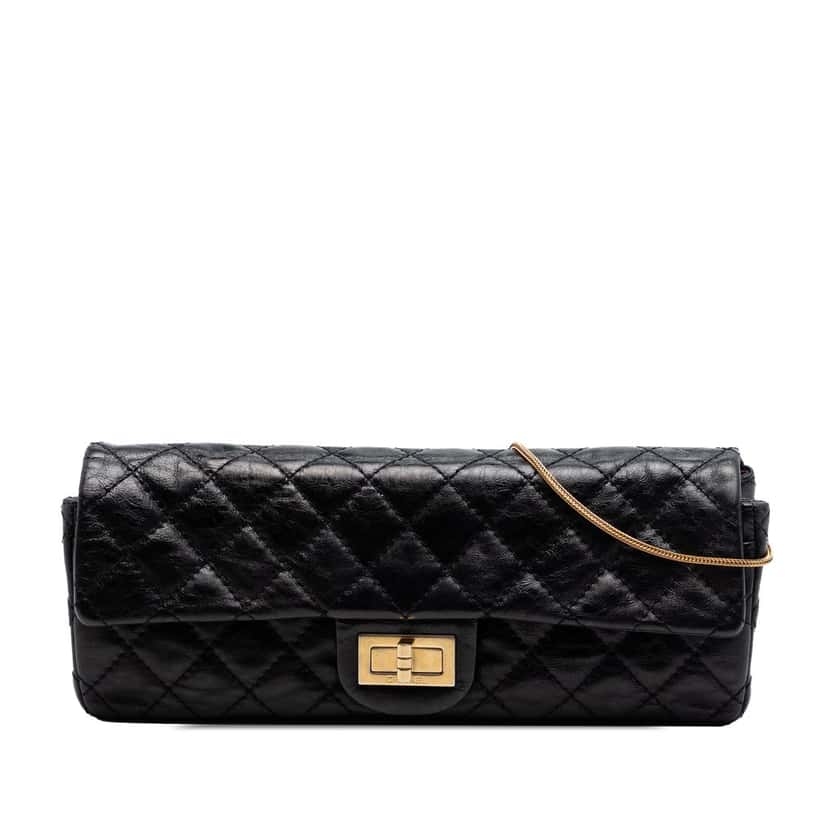 Chanel Quilted Glazed Calfskin Reissue 2.55 East West Single Flap Black Leather Very good condition - Front View