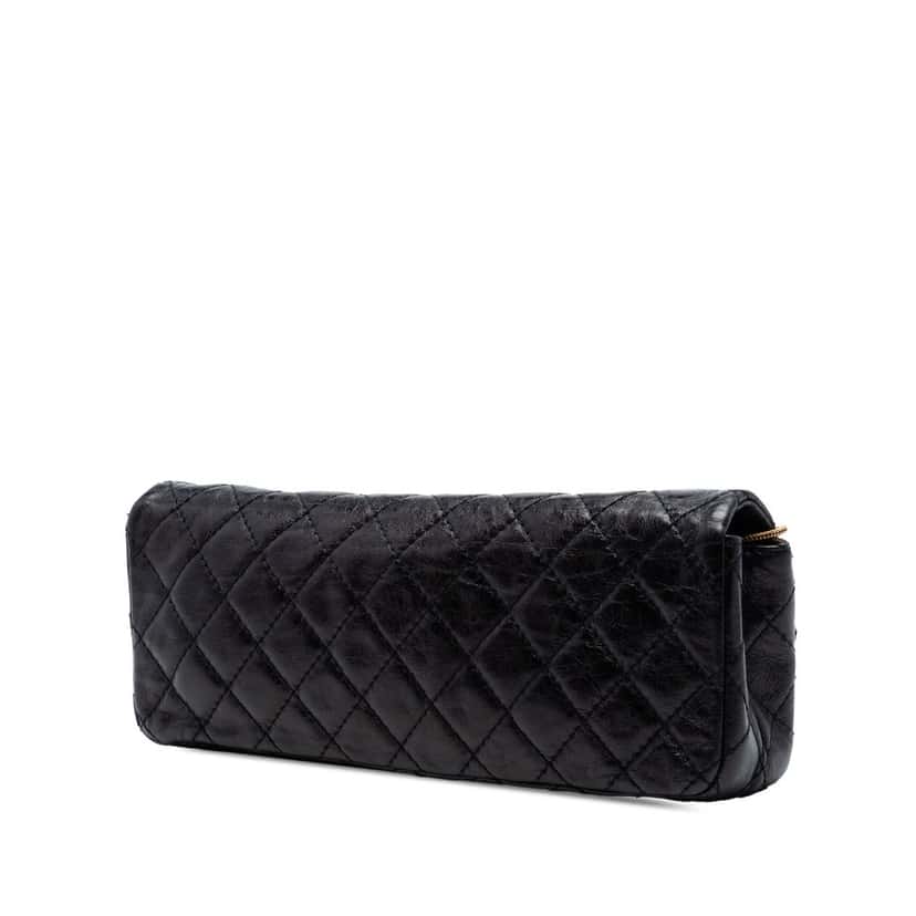 Chanel Quilted Glazed Calfskin Reissue 2.55 East West Single Flap Black Leather Very good condition - Back View