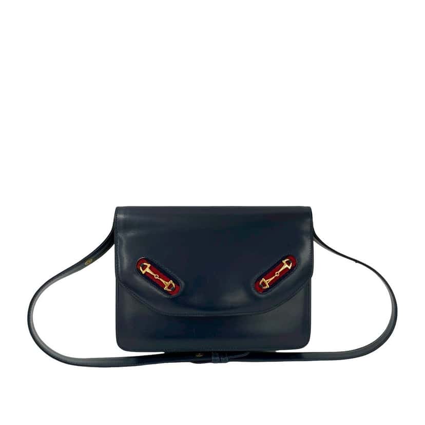 Gucci Calfskin Horsebit Crossbody Blue Leather Very good condition - Front View