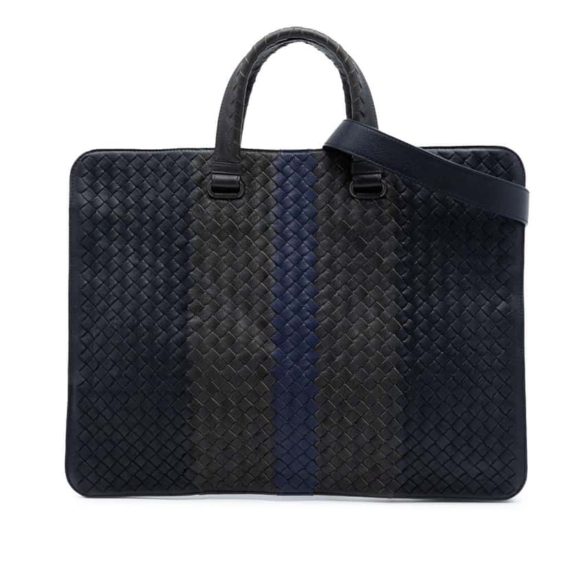 Bottega Veneta Nappa Intrecciato Club Fume Briefcase Black Leather Very good condition - Front View
