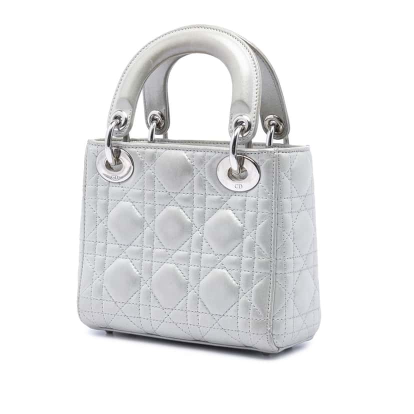 Dior Mini Iridescent Lambskin Cannage Lady Dior Silver Leather Very good condition - Back View