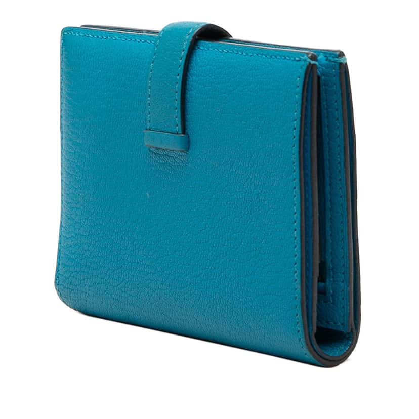 Hermès Chevre Mysore Bearn Compact Wallet Blue Leather Very good condition - Back View