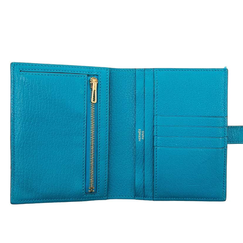 Hermès Chevre Mysore Bearn Compact Wallet Blue Leather Very good condition - Model View