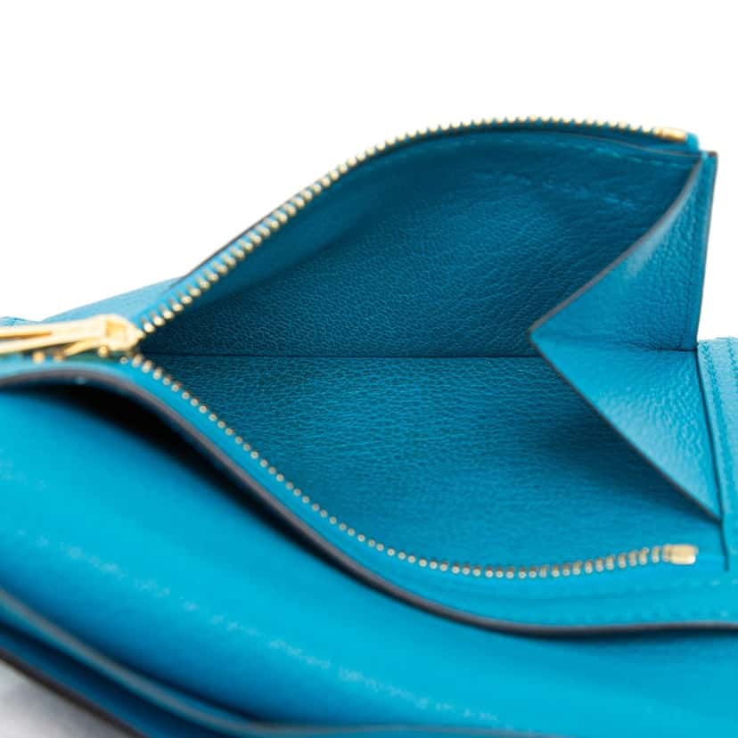 Hermès Chevre Mysore Bearn Compact Wallet Blue Leather Very good condition - Box View