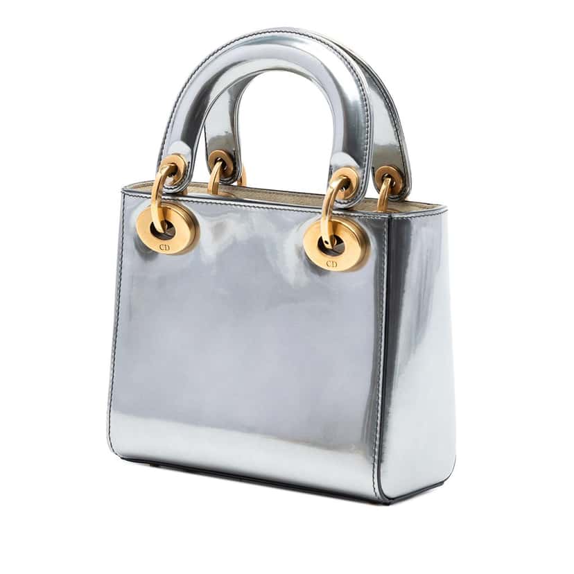 Dior Mini Metallic Patent Lady Dior Silver Leather Very good condition - Back View