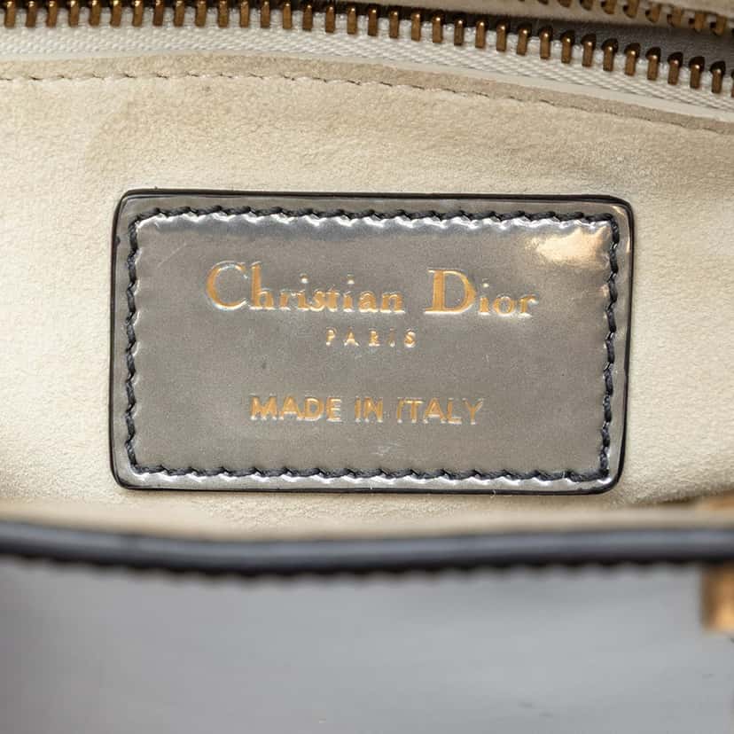Dior Mini Metallic Patent Lady Dior Silver Leather Very good condition - Box View