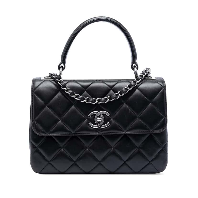 Chanel Small Quilted Lambskin Trendy CC Top Handle Flap Black Leather Very good condition - Front View