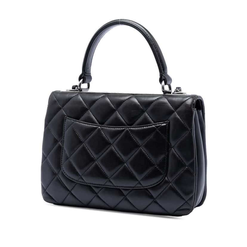 Chanel Small Quilted Lambskin Trendy CC Top Handle Flap Black Leather Very good condition - Back View