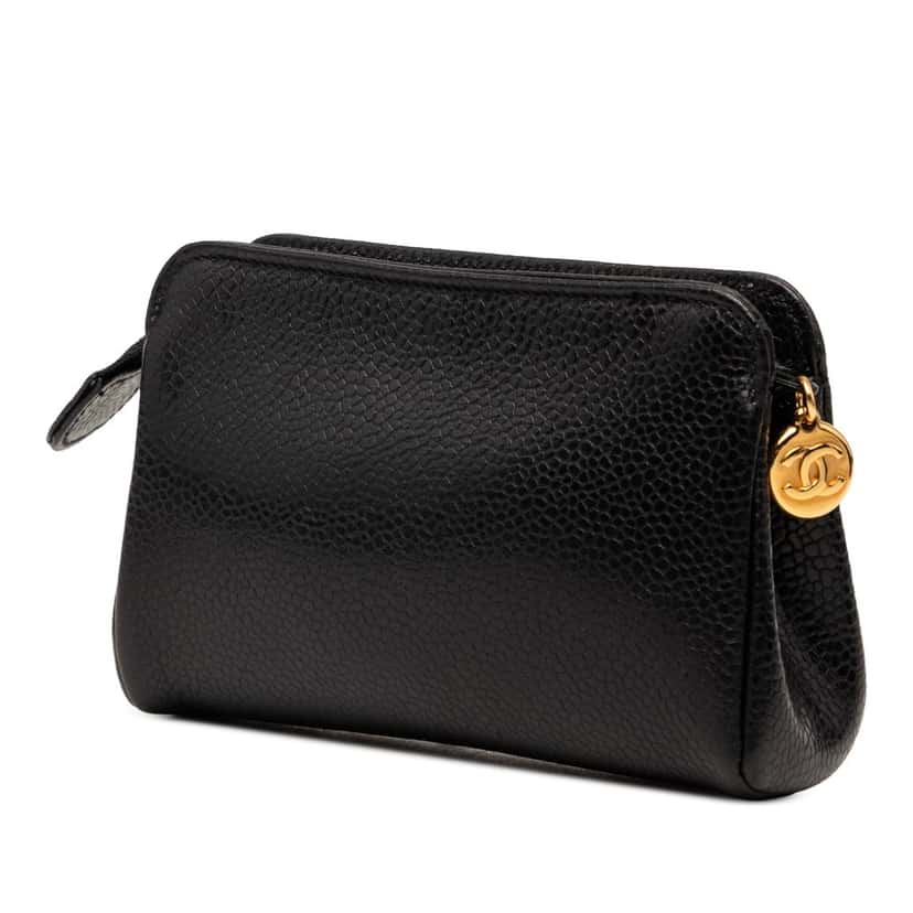 Chanel CC Caviar Cosmetic Pouch Black Leather Very good condition - Back View