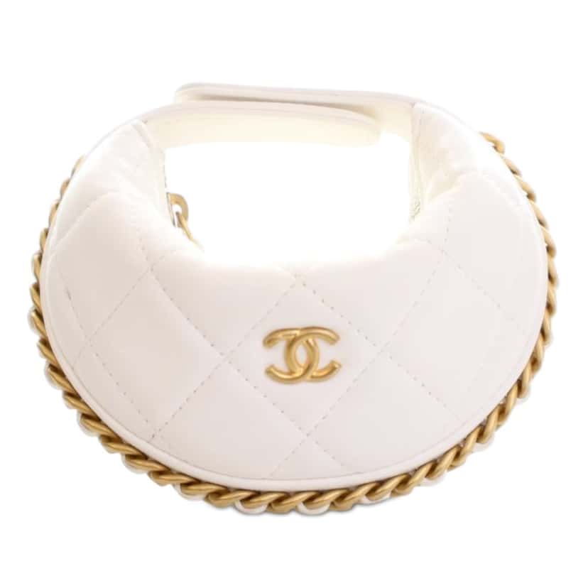 Chanel Mini Shiny Crumpled Quilted Lambskin Chain Around Pouch White Leather Very good condition - Front View