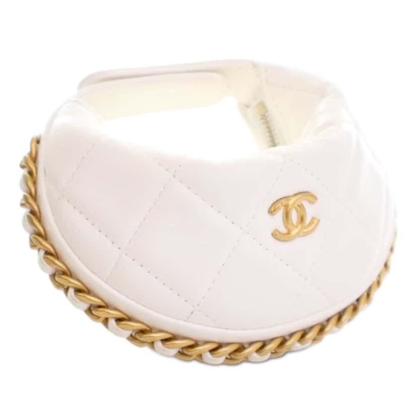 Chanel Mini Shiny Crumpled Quilted Lambskin Chain Around Pouch White Leather Very good condition - Back View