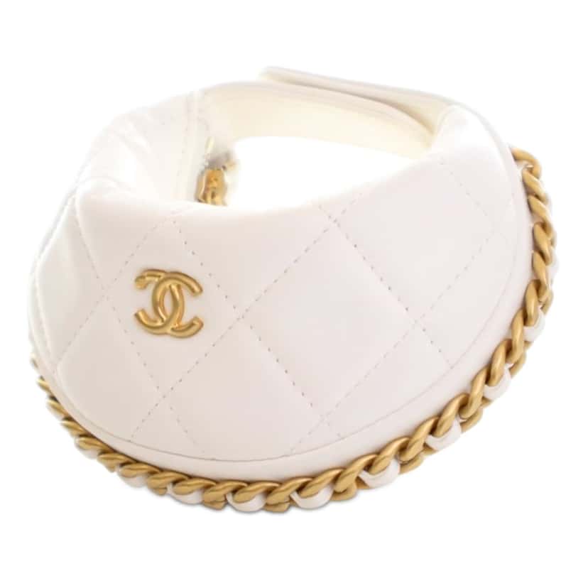 Chanel Mini Shiny Crumpled Quilted Lambskin Chain Around Pouch White Leather Very good condition - Inside View