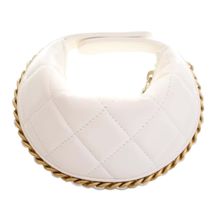Chanel Mini Shiny Crumpled Quilted Lambskin Chain Around Pouch White Leather Very good condition - Model View