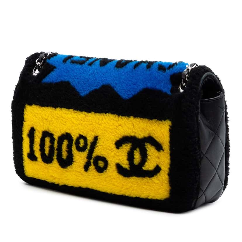 Chanel Shearling and Lambskin Patchwork No 5 Pop Art Flap Black Very good condition - Back View