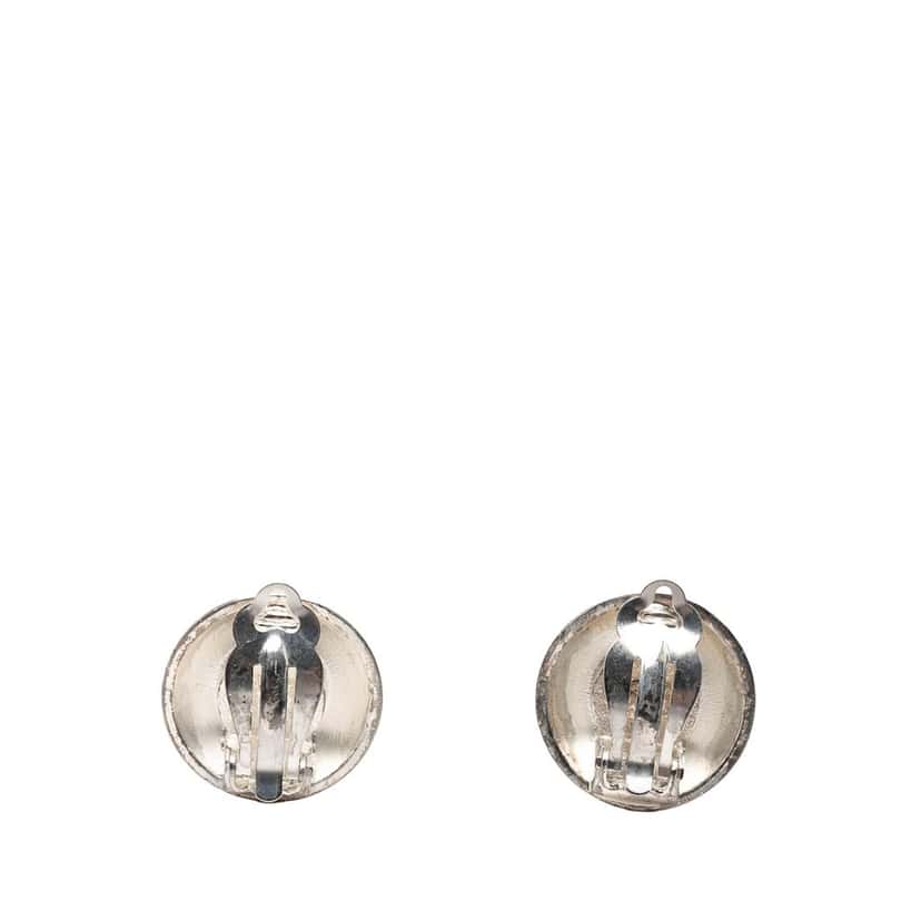 Chanel CC Brass and Gold Plated Sunburst Round Clip On Earrings Silver Metal Very good condition - Back View
