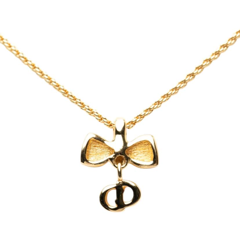 Dior Gold Plated Ribbon CD Logo Pendant Necklace Gold Metal Very good condition - Back View
