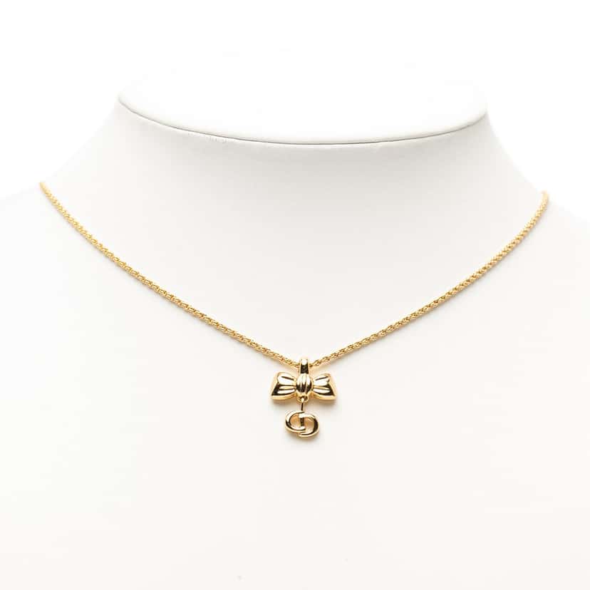 Dior Gold Plated Ribbon CD Logo Pendant Necklace Gold Metal Very good condition - Box View