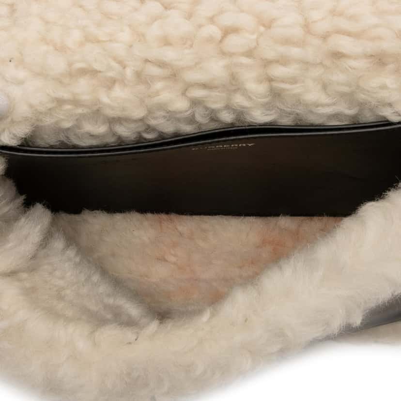 Burberry Small Shearling Trimmed Coated Canvas Lola Crossbody Black Never worn, with tag - Model View