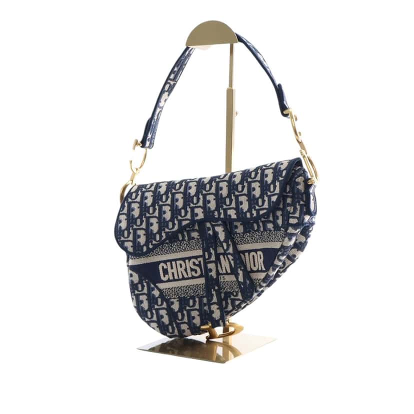 Dior Oblique Embroidered Canvas Saddle Bag Blue Very good condition - Back View