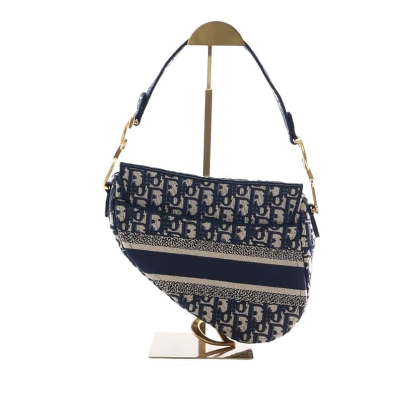 Dior Oblique Embroidered Canvas Saddle Bag Blue Very good condition - Model View