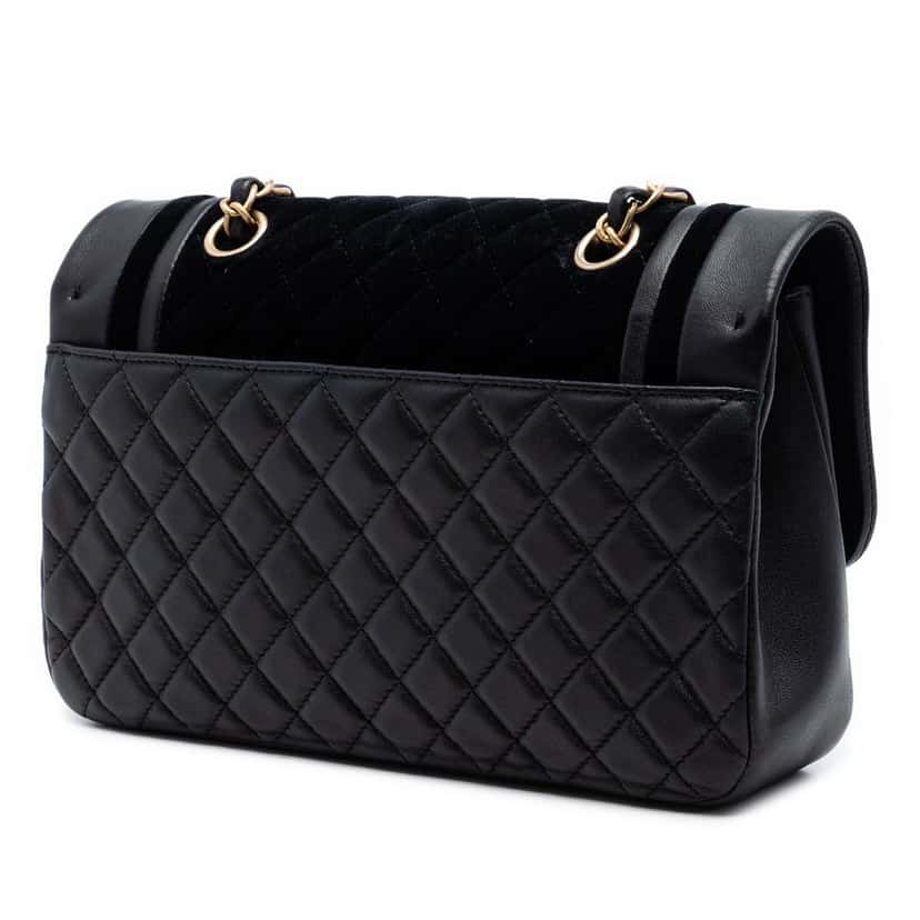 Chanel Paris Cosmopolite Medium Velvet and Metallic Lambskin Flap Black Very good condition - Back View
