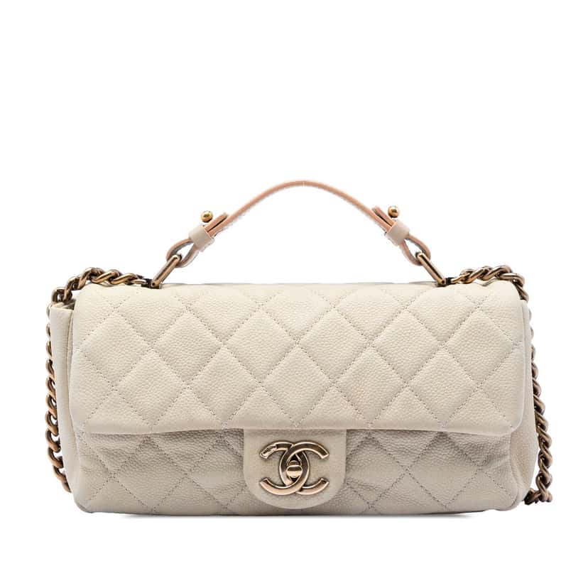 Chanel Medium CC Quilted Caviar Chic Flap White Leather Very good condition - Front View