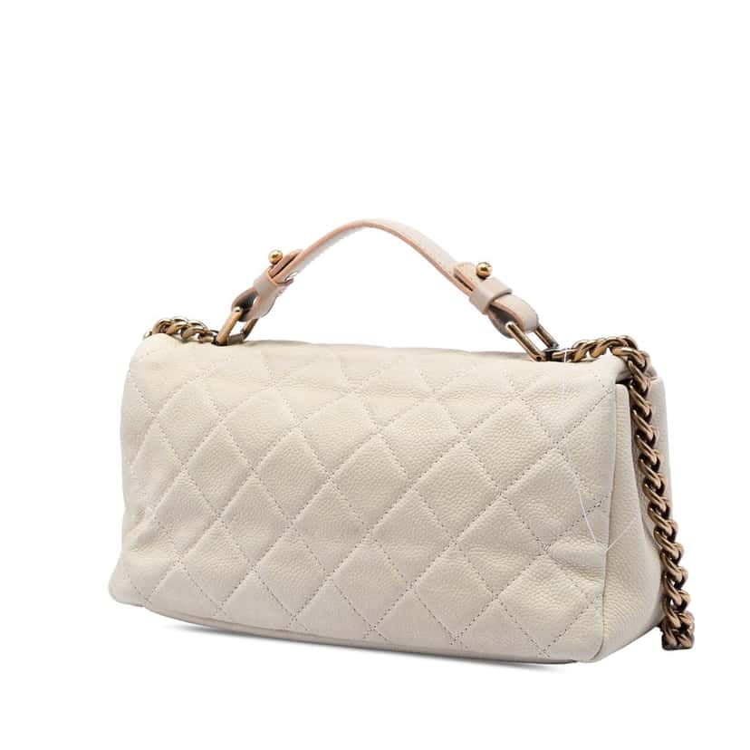 Chanel Medium CC Quilted Caviar Chic Flap White Leather Very good condition - Back View