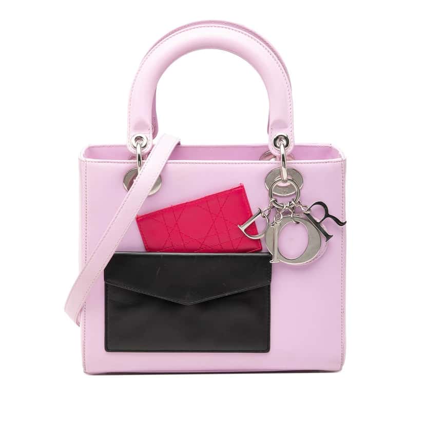 Dior Medium Calfskin Pockets Lady Dior Pink Leather Very good condition - Front View