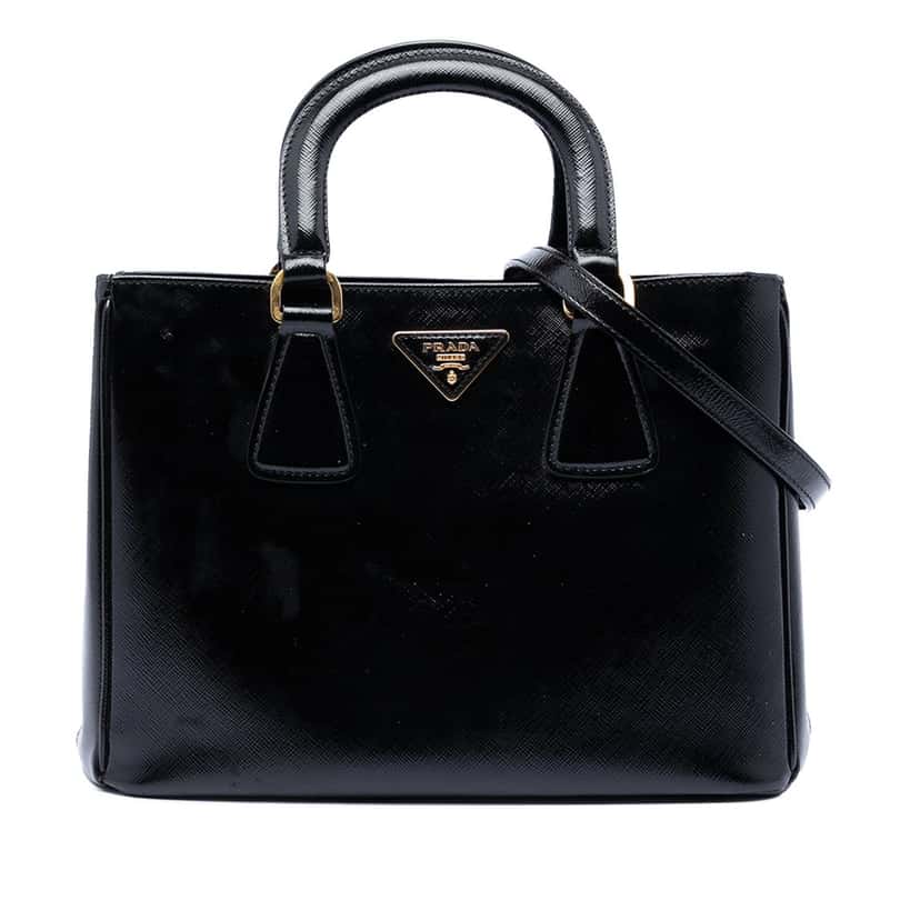 Prada Saffiano Vernice Top Handle Bag Black Leather Very good condition - Front View