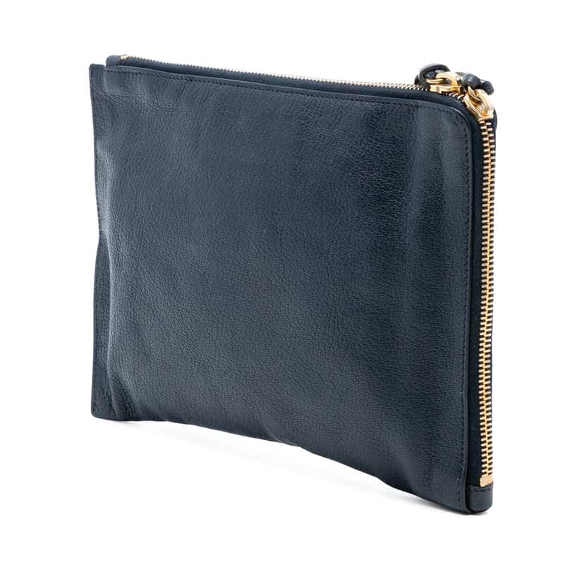 Balenciaga Chevre Motocross Classic Metallic Edge Clutch Blue Leather Very good condition - Back View