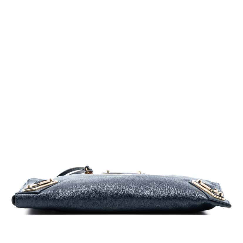 Balenciaga Chevre Motocross Classic Metallic Edge Clutch Blue Leather Very good condition - Inside View