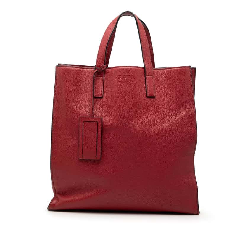Prada Vitello Daino Convertible Shopper Tote Red Leather Very good condition - Front View