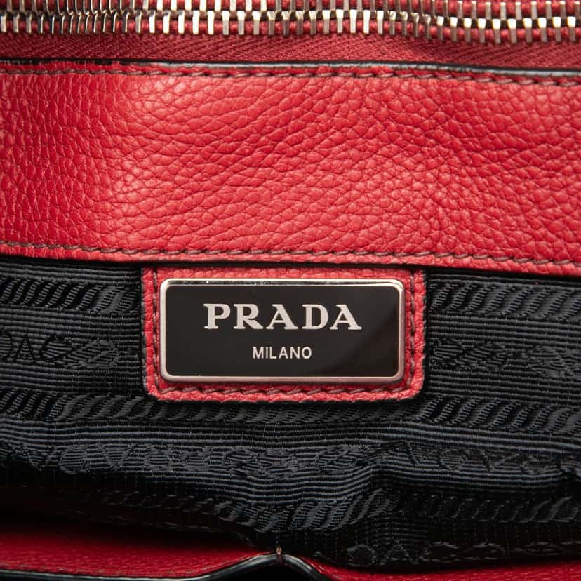 Prada Vitello Daino Convertible Shopper Tote Red Leather Very good condition - Box View