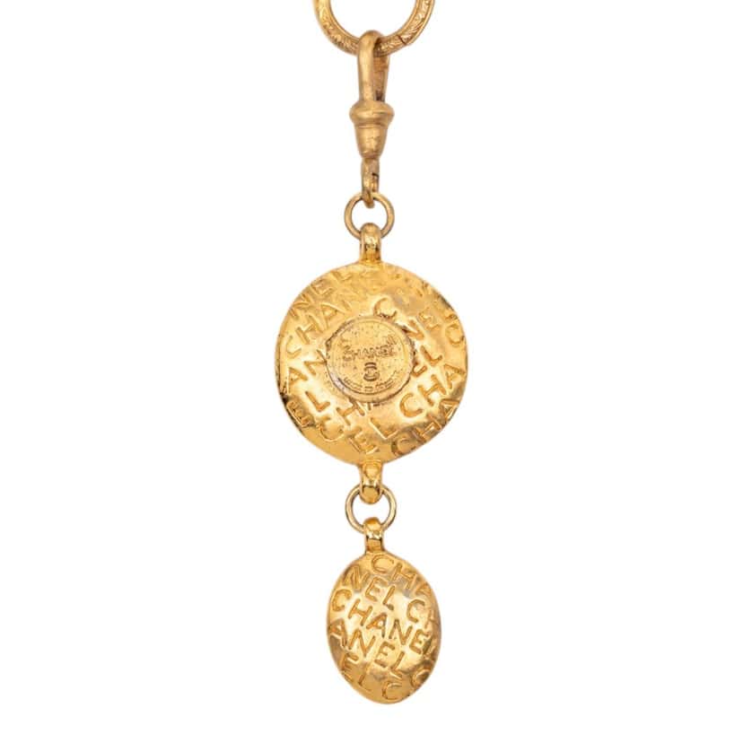 Chanel Gold Plated Double Chain Mademoiselle Medallion Pendant Necklace Gold Metal Very good condition - Inside View