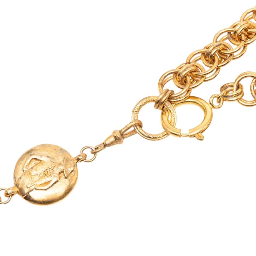 Chanel Gold Plated Double Chain Mademoiselle Medallion Pendant Necklace Gold Metal Very good condition - Model View