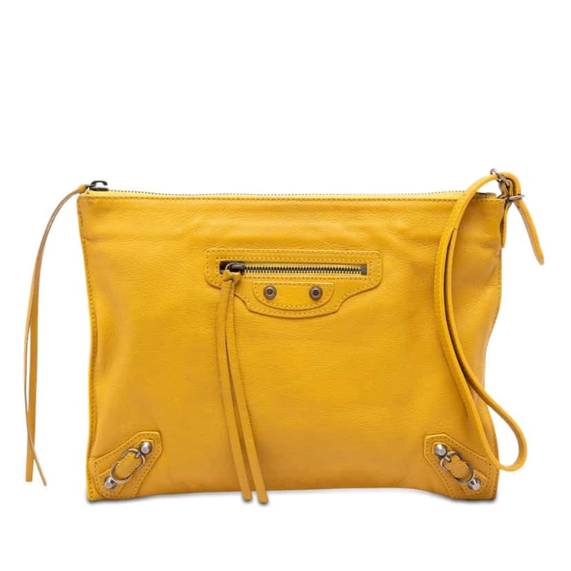 Balenciaga Leather Papier Wristlet Clutch Yellow Leather Very good condition - Front View