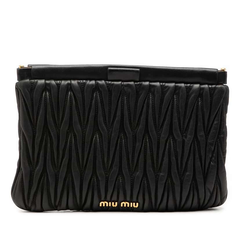 Miu Miu Matelasse Nappa Frame Clutch Black Leather Very good condition - Front View