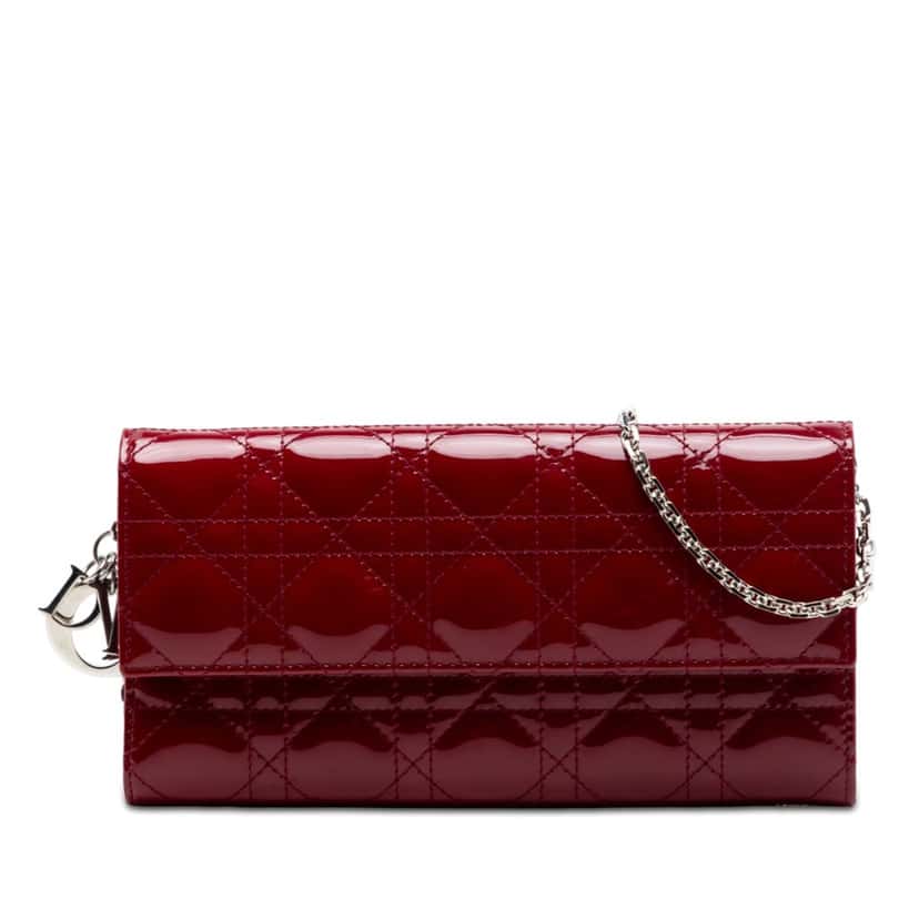 Dior Patent Cannage Lady Dior Wallet On Chain Red Leather Very good condition - Front View